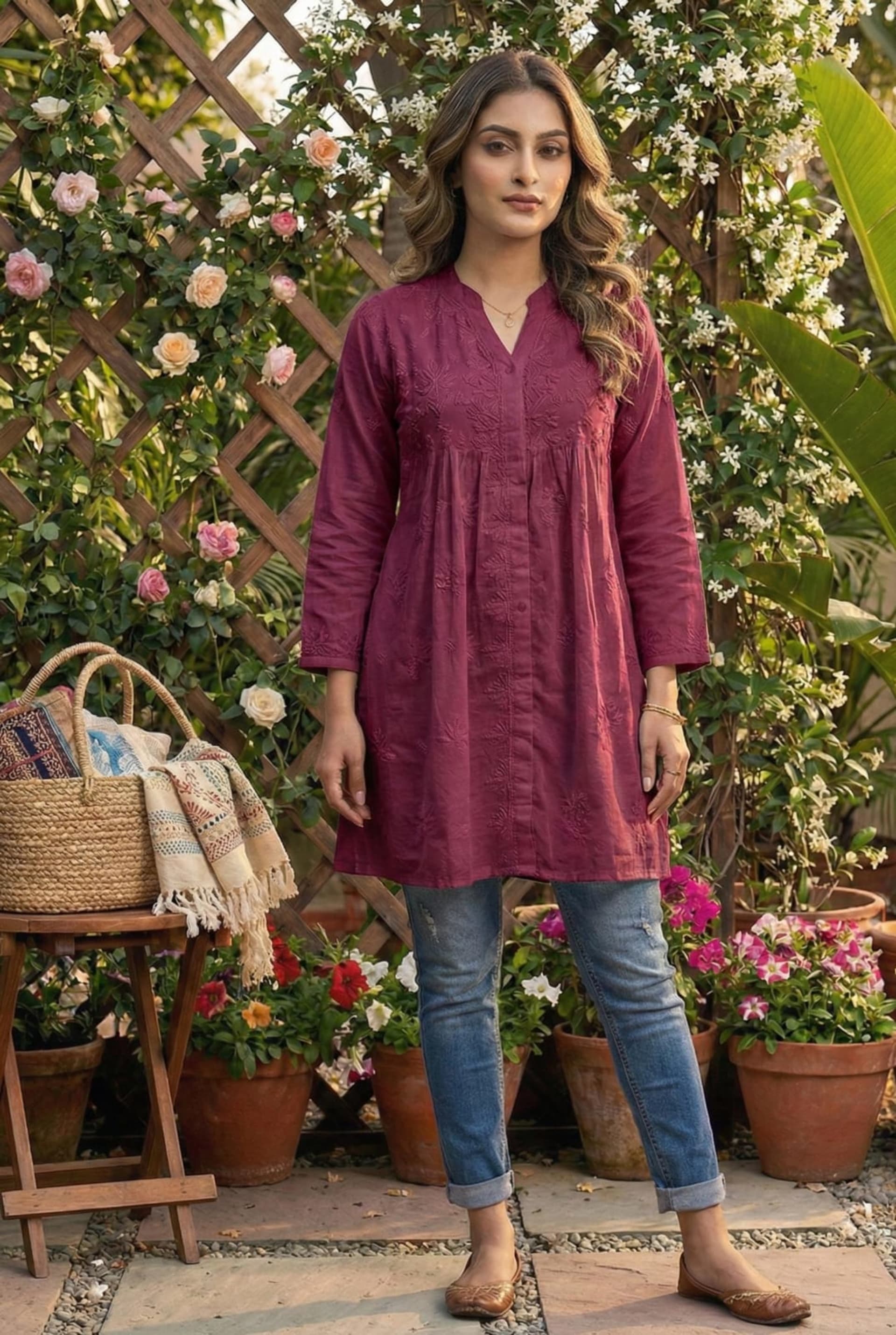 Premium Lucknowi Chikankari Short Anarkali (16kg Heavy Rayon) Lucknowi Chikankari - Full view 14