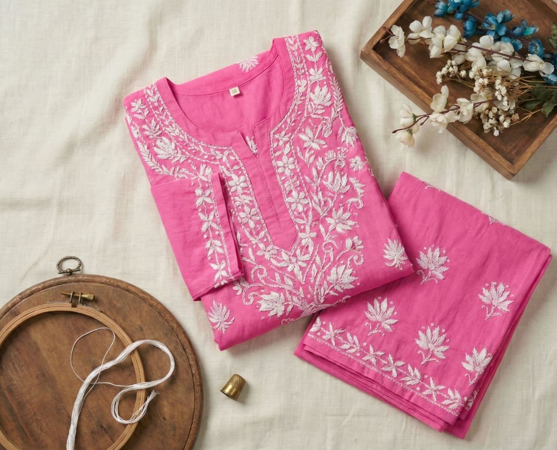 Soft-Touch Rayon Handcrafted Chikankari Set Lucknowi Chikankari - Full view 7