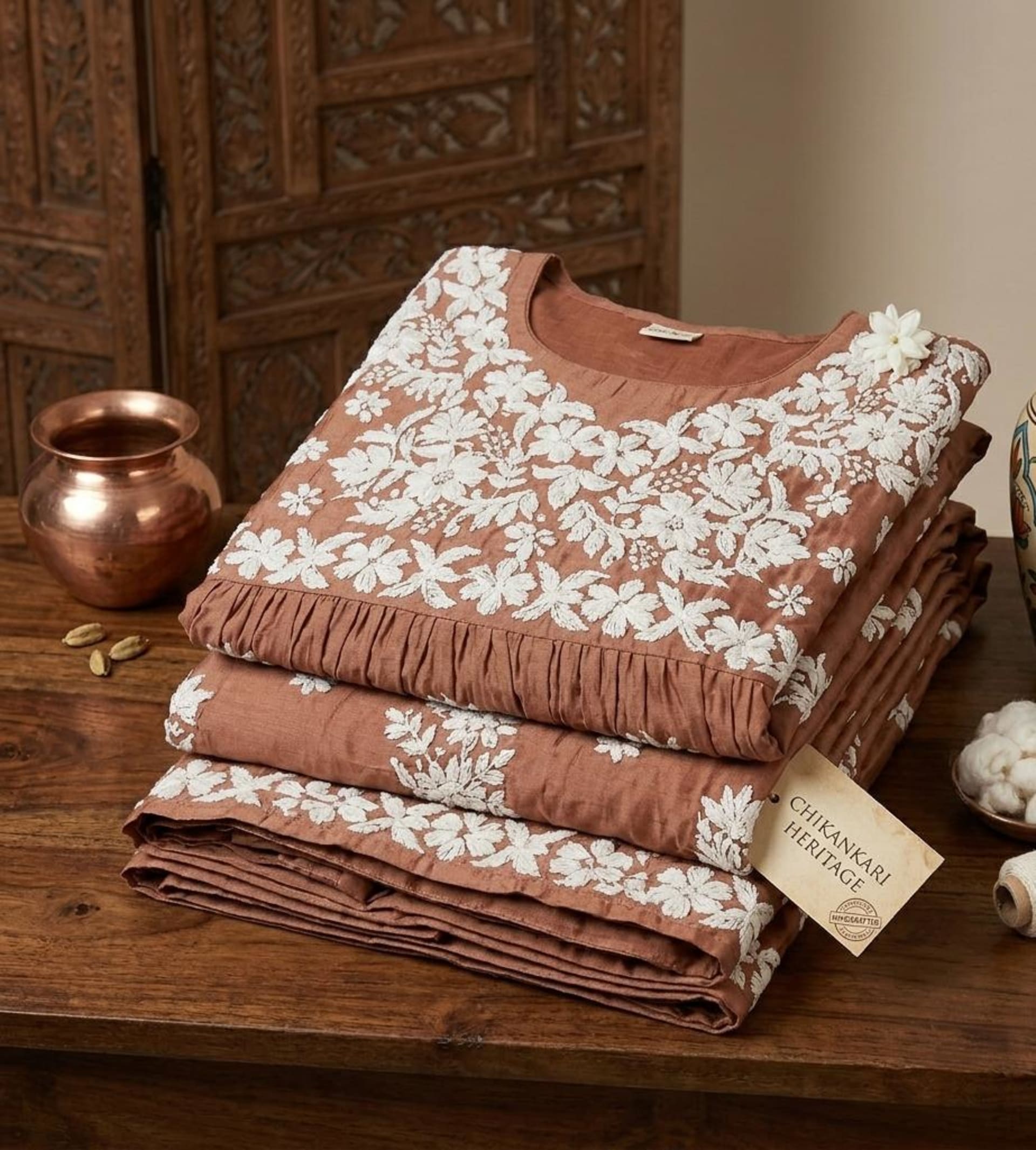 Noor-e-Chanderi Chikankari Anarkali Gown Lucknowi Chikankari - Full view 2