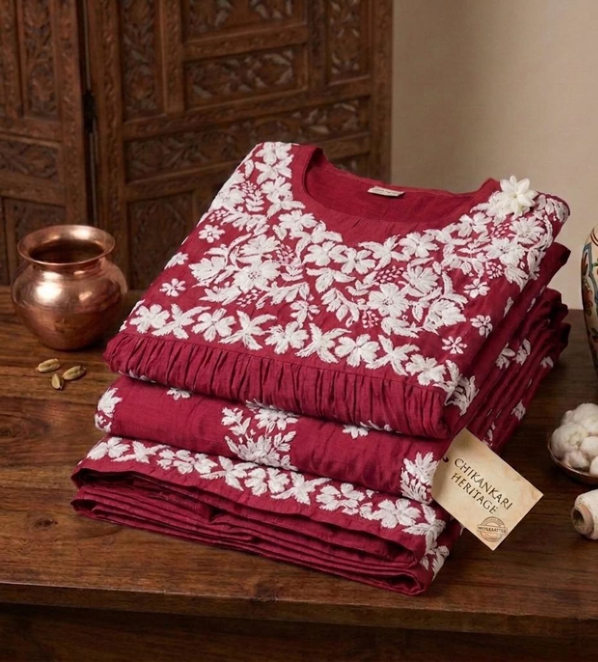Noor-e-Chanderi Chikankari Anarkali Gown Lucknowi Chikankari - Full view 4