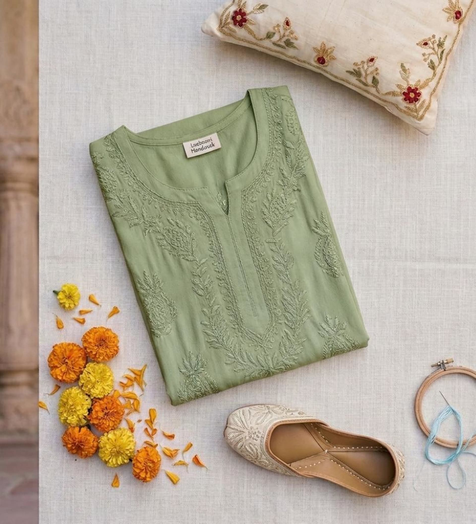 Noor-e-Crepe 3D Chikankari Kurti Lucknowi Chikankari - Full view 3