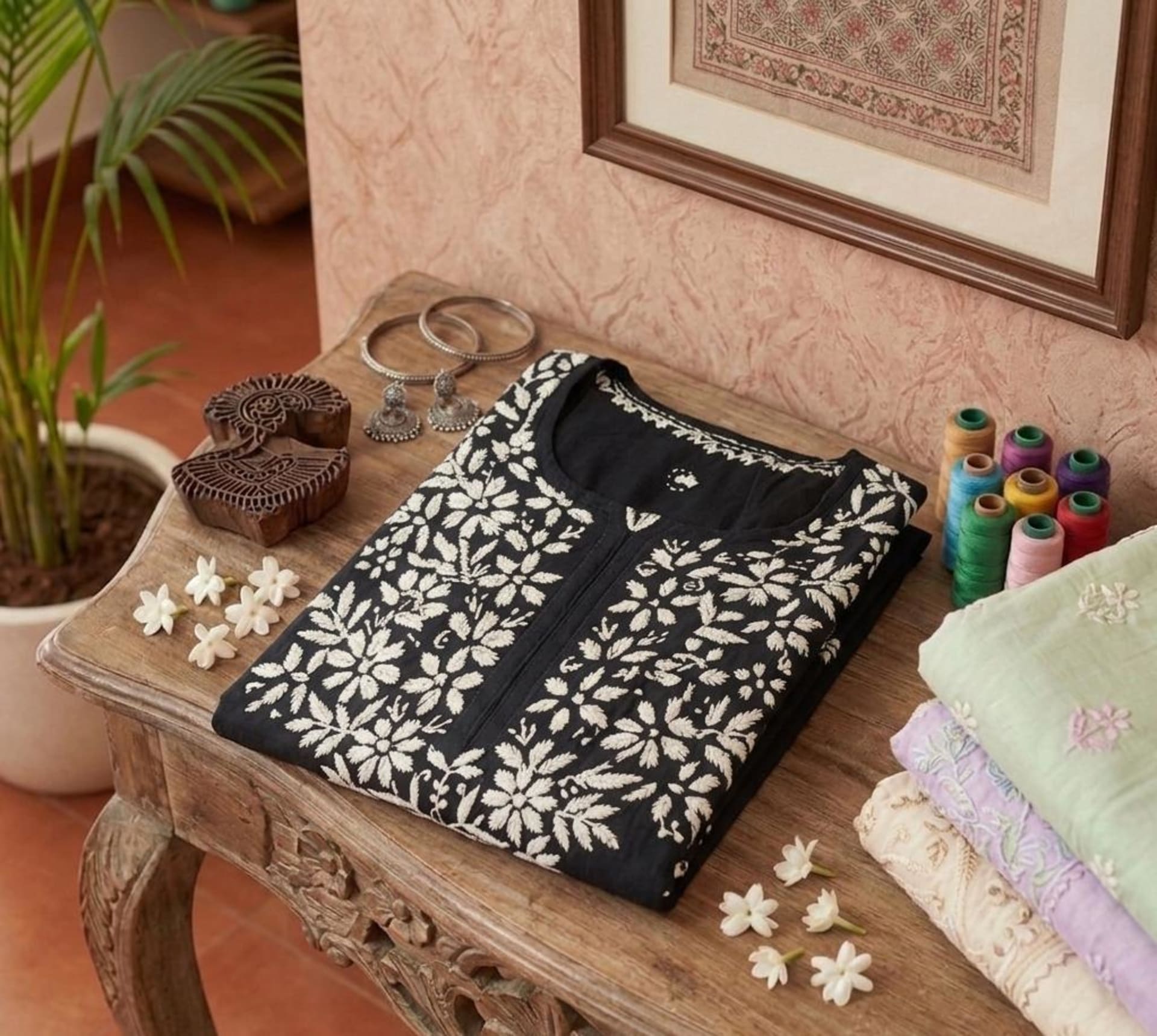Sukoon-e-Chikankari Premium Rayon Kurti Lucknowi Chikankari - Full view 3