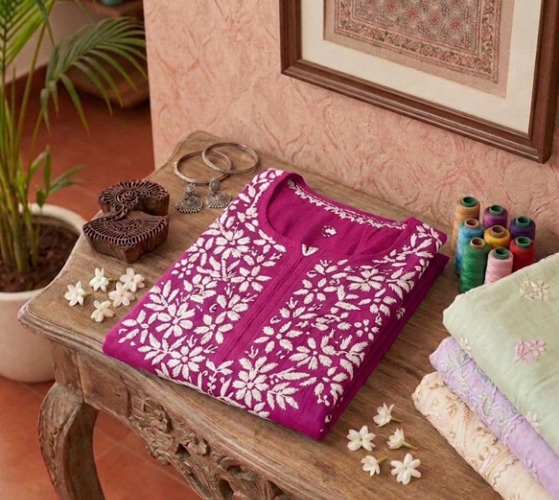 Sukoon-e-Chikankari Premium Rayon Kurti Lucknowi Chikankari - Full view 5