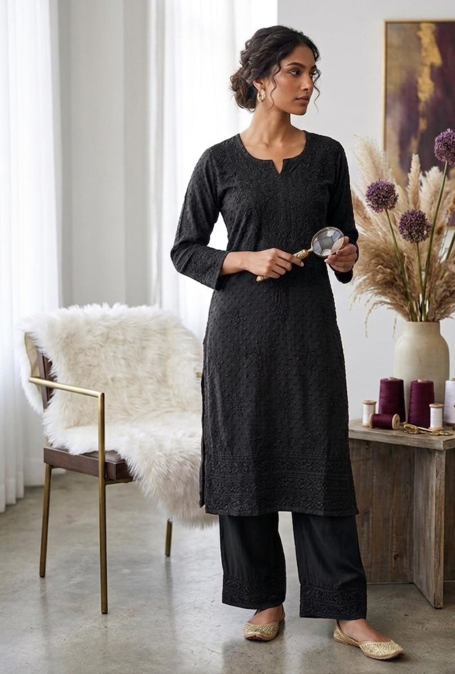 Nawabi Numa – Tone on Tone Chikankari Set Lucknowi Chikankari - Full view 3