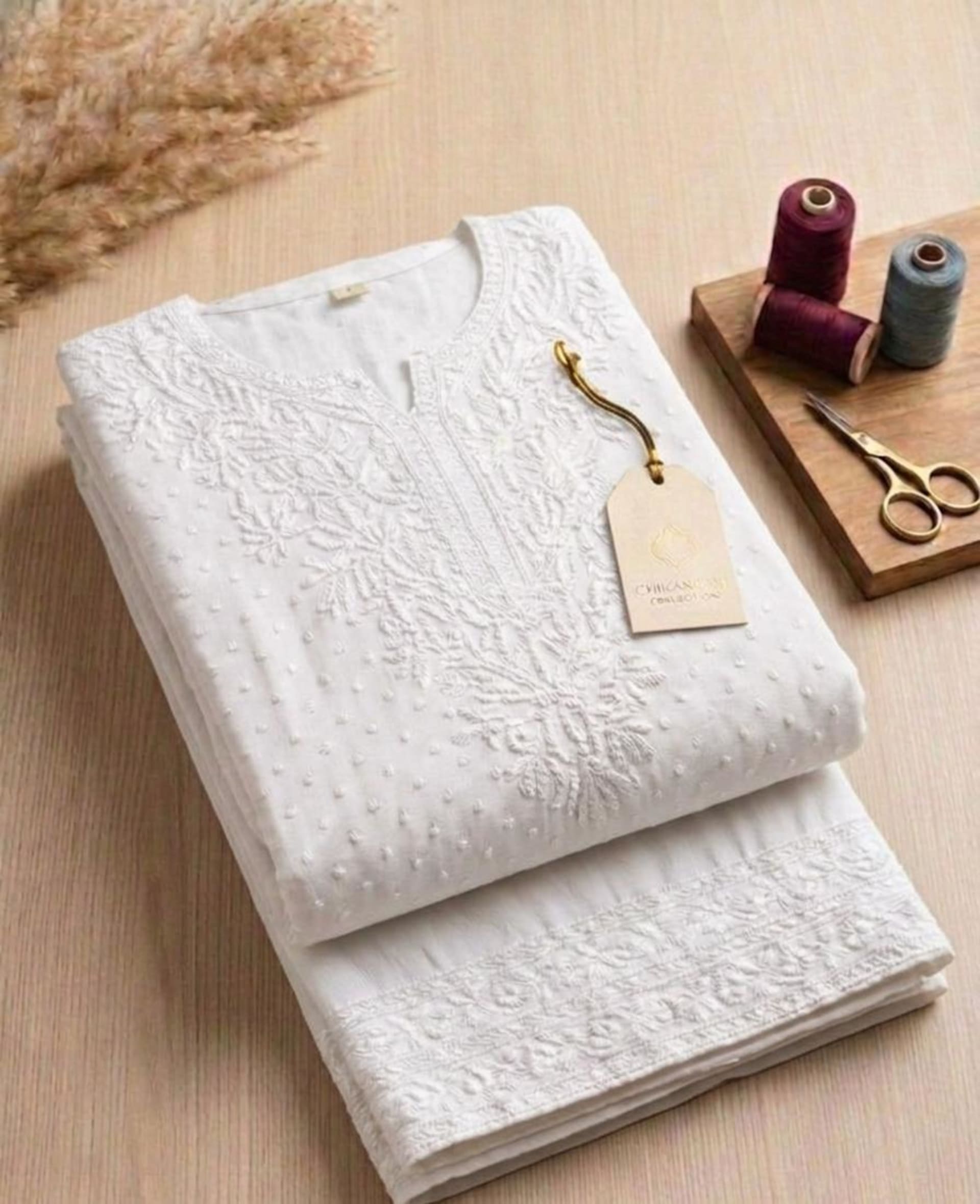 Nawabi Numa – Tone on Tone Chikankari Set Lucknowi Chikankari - Full view 9