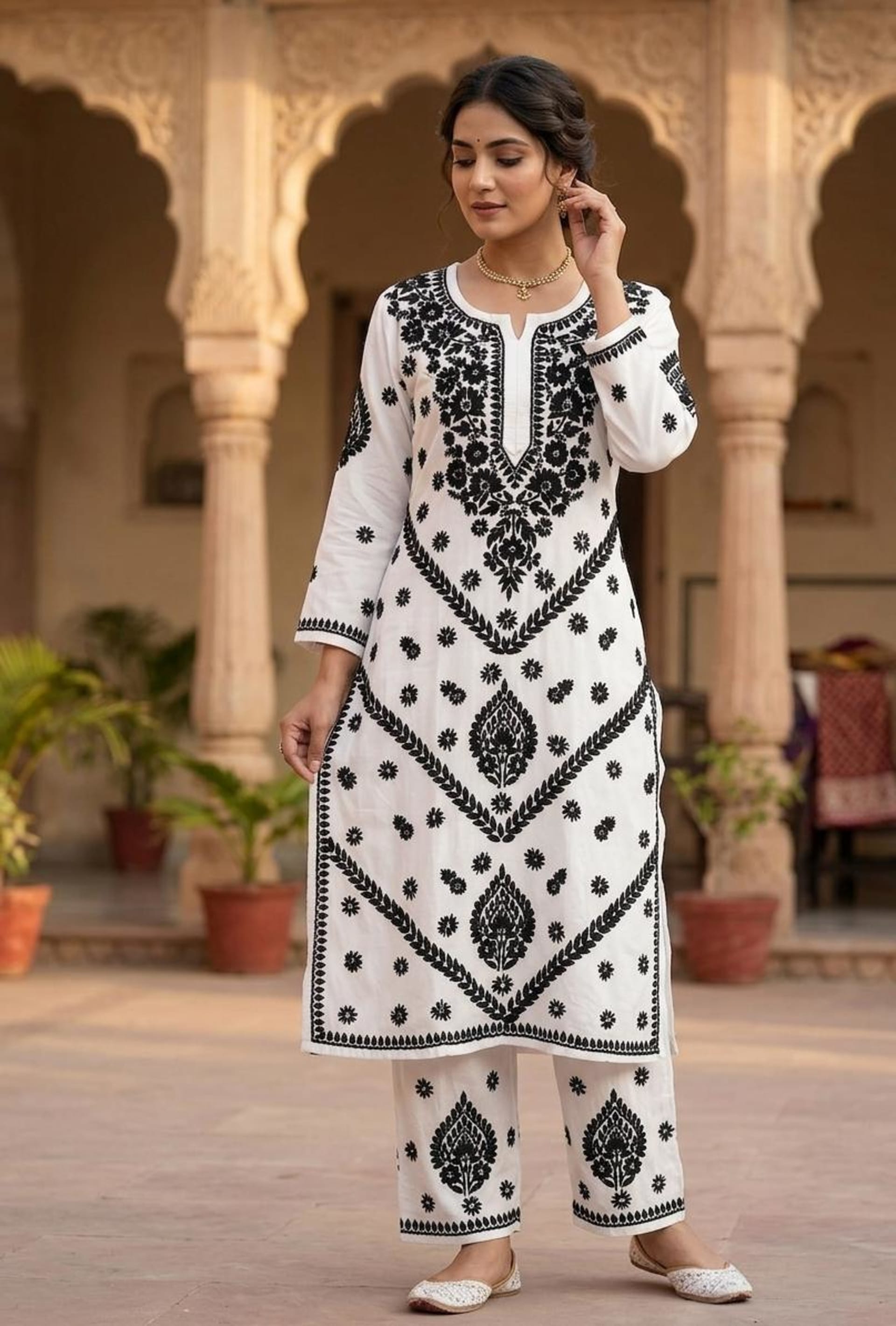 Nazakat Noir Chikankari Palazzo Set Lucknowi Chikankari - Full view 1
