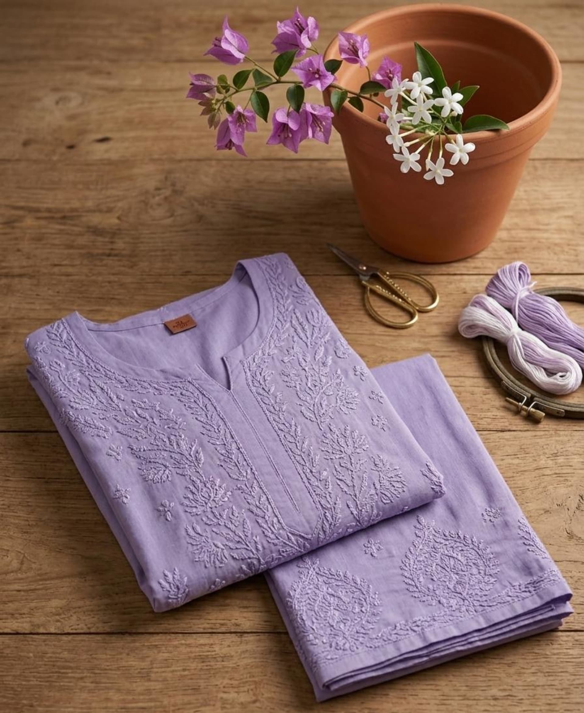 Rang-e-Awadh Tone-to-Tone Palazzo Set Lucknowi Chikankari - Full view 2
