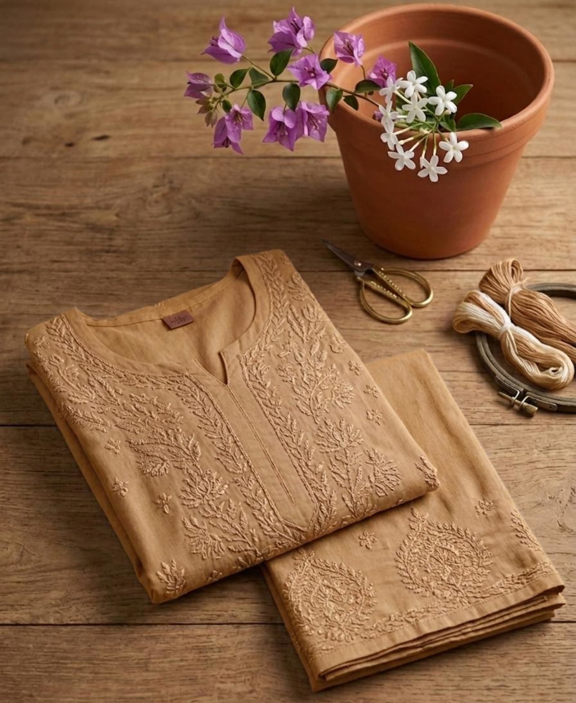 Rang-e-Awadh Tone-to-Tone Palazzo Set Lucknowi Chikankari - Full view 3