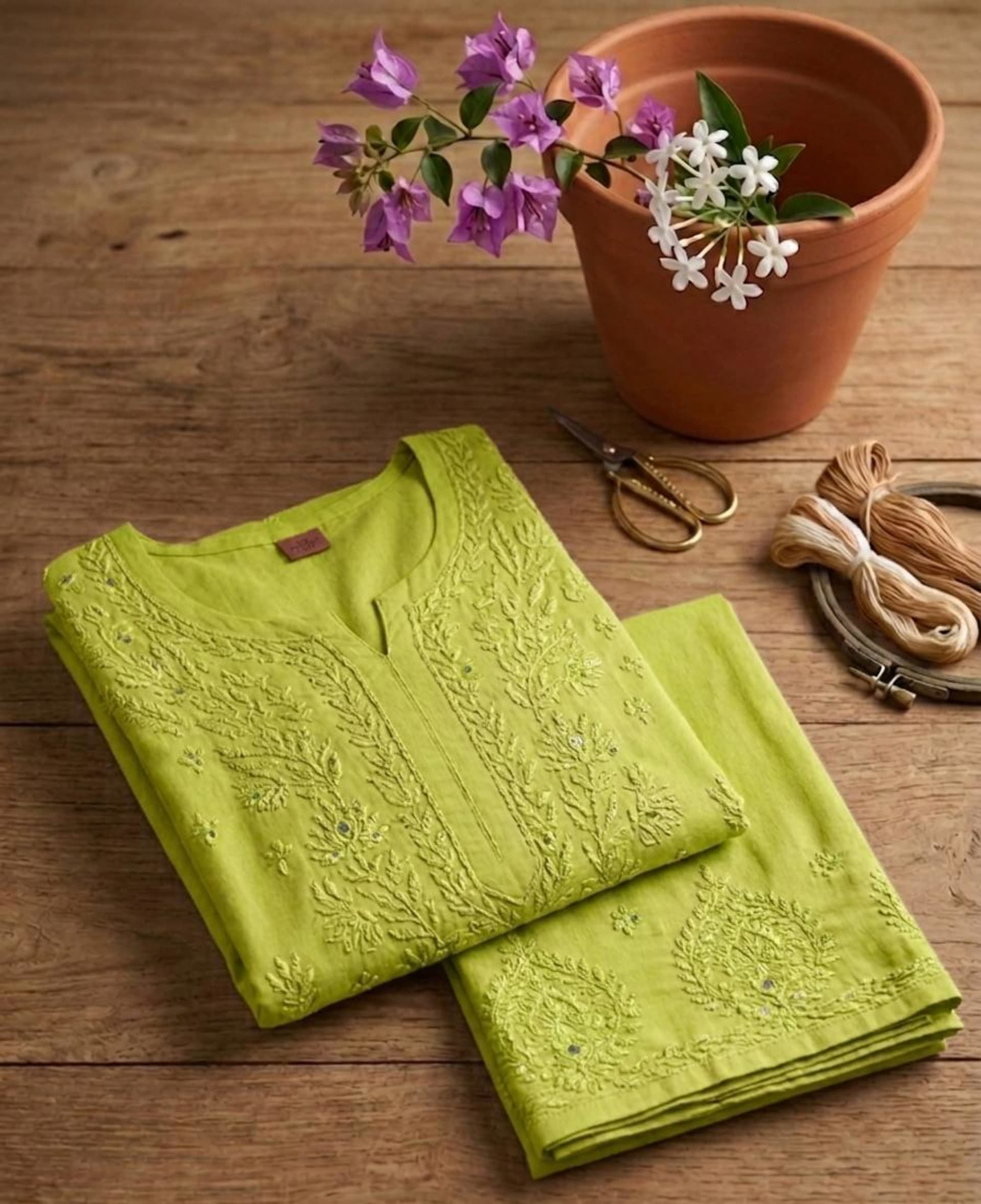 Rang-e-Awadh Tone-to-Tone Palazzo Set Lucknowi Chikankari - Full view 4