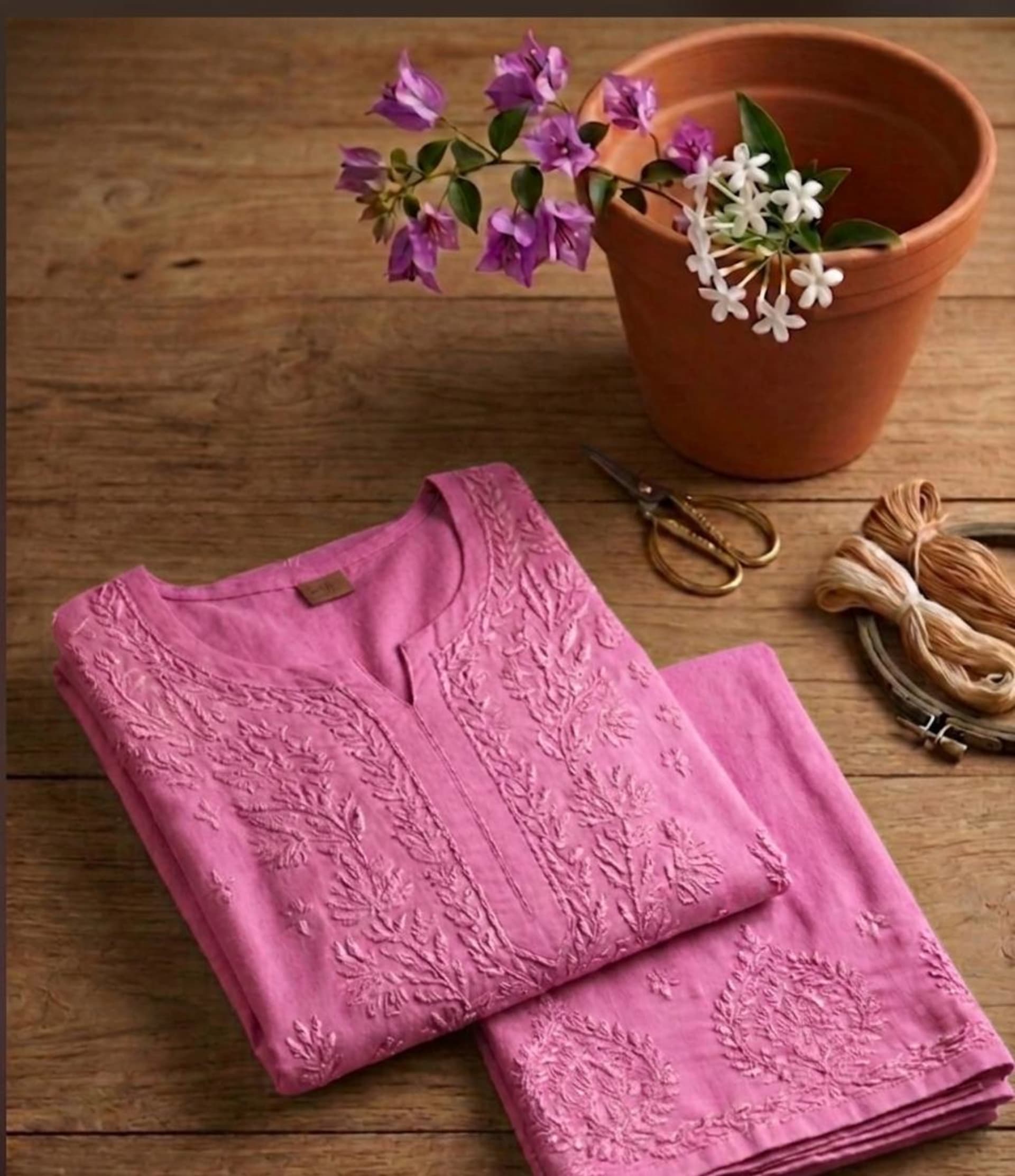 Rang-e-Awadh Tone-to-Tone Palazzo Set Lucknowi Chikankari - Full view 5
