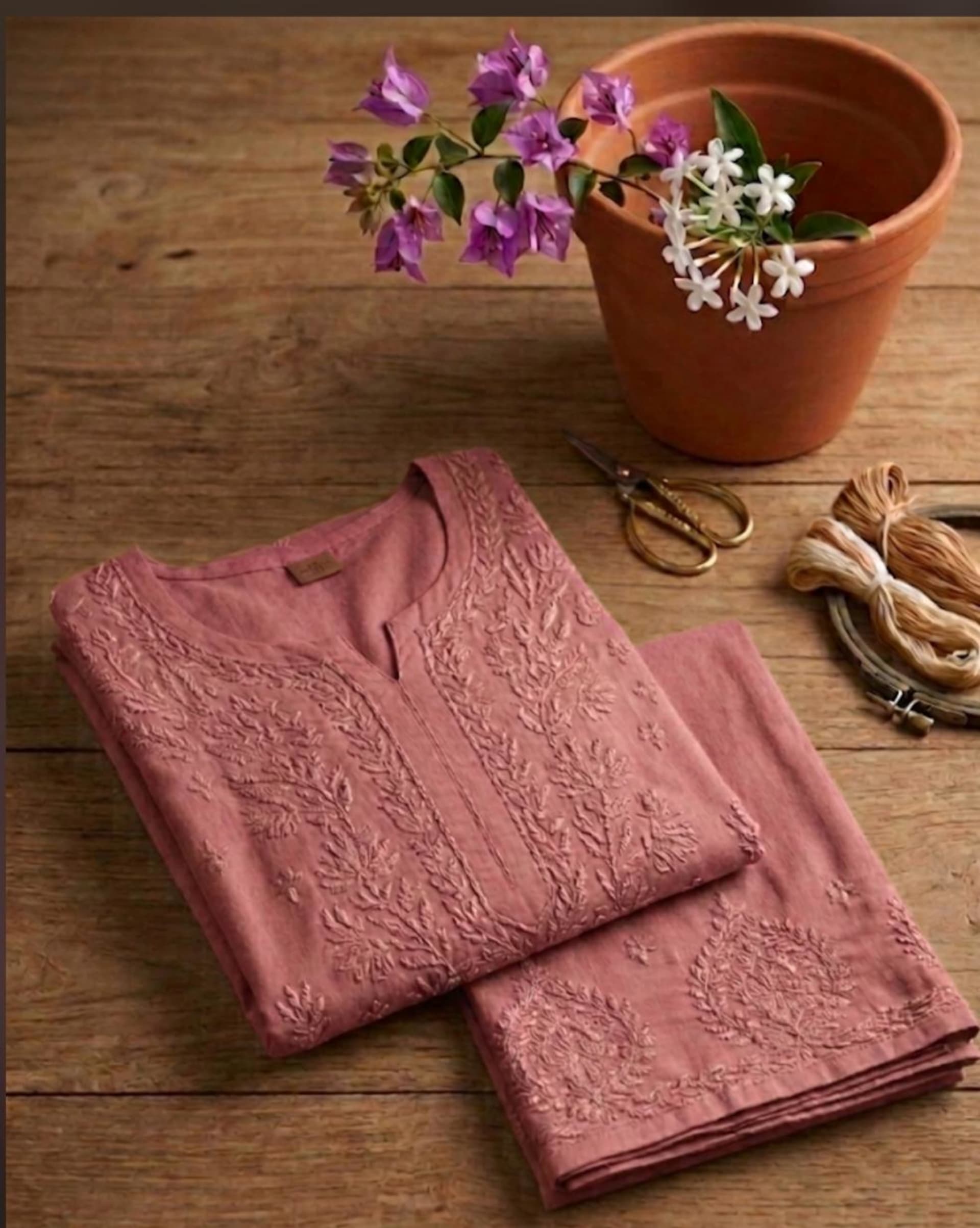 Rang-e-Awadh Tone-to-Tone Palazzo Set Lucknowi Chikankari - Full view 6