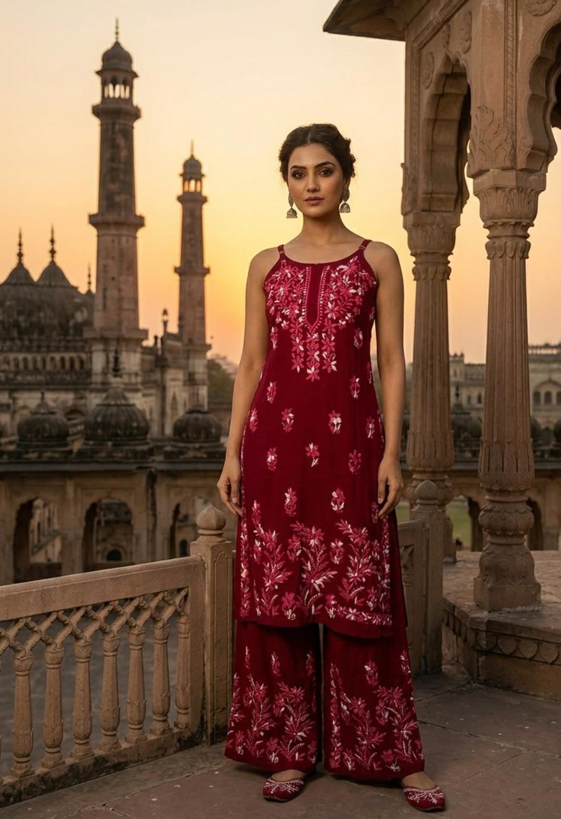 Noodle Strap Palazzo Set Lucknowi Chikankari - Full view 1