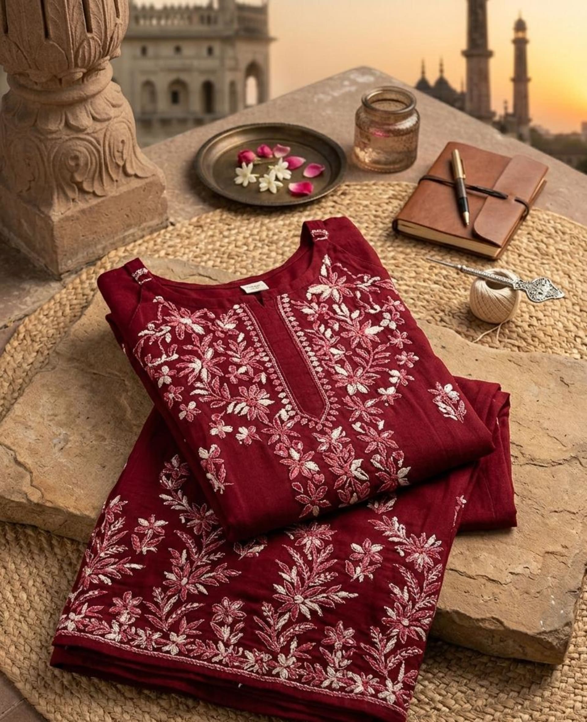 Noodle Strap Palazzo Set Lucknowi Chikankari - Full view 2