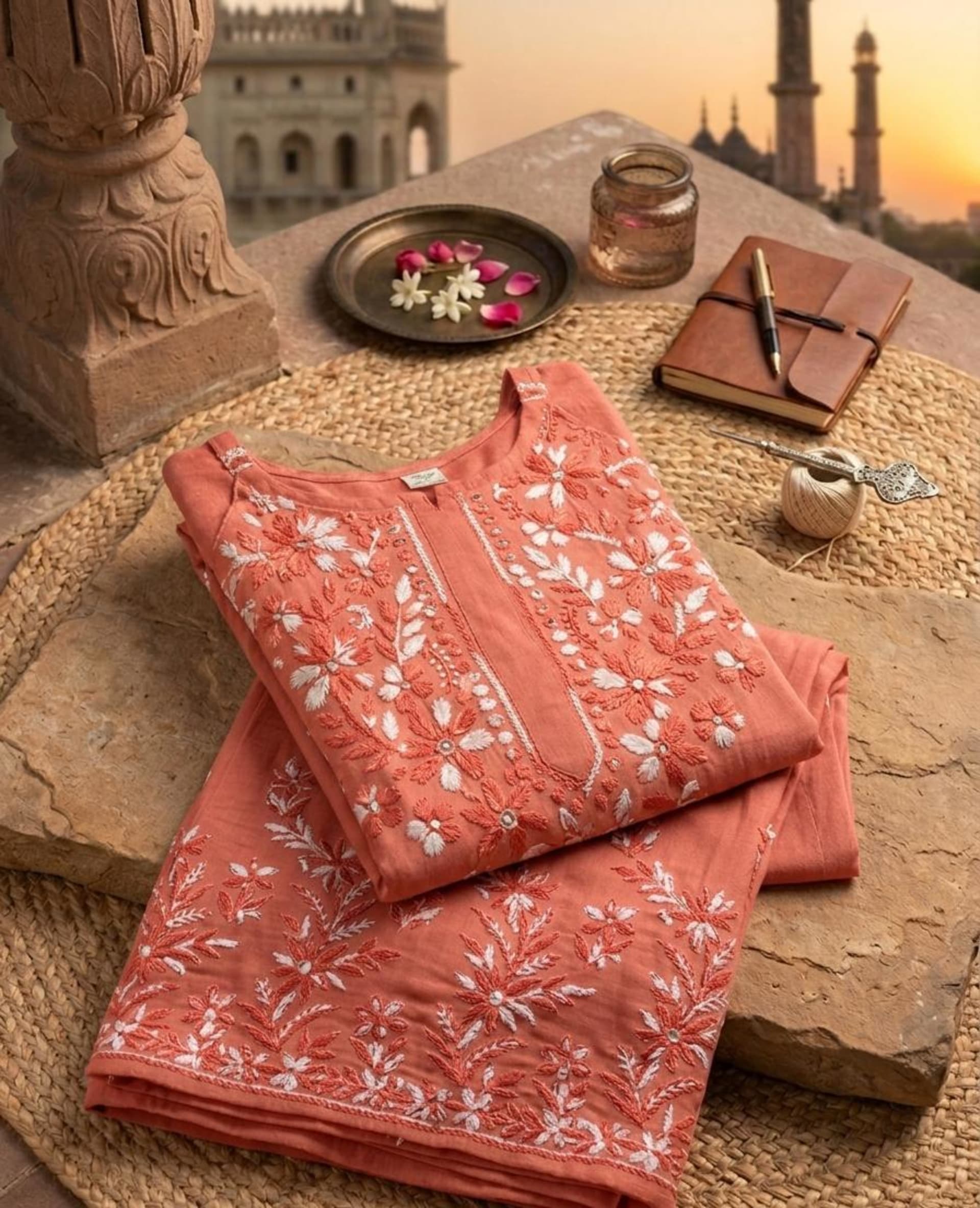 Noodle Strap Palazzo Set Lucknowi Chikankari - Full view 3