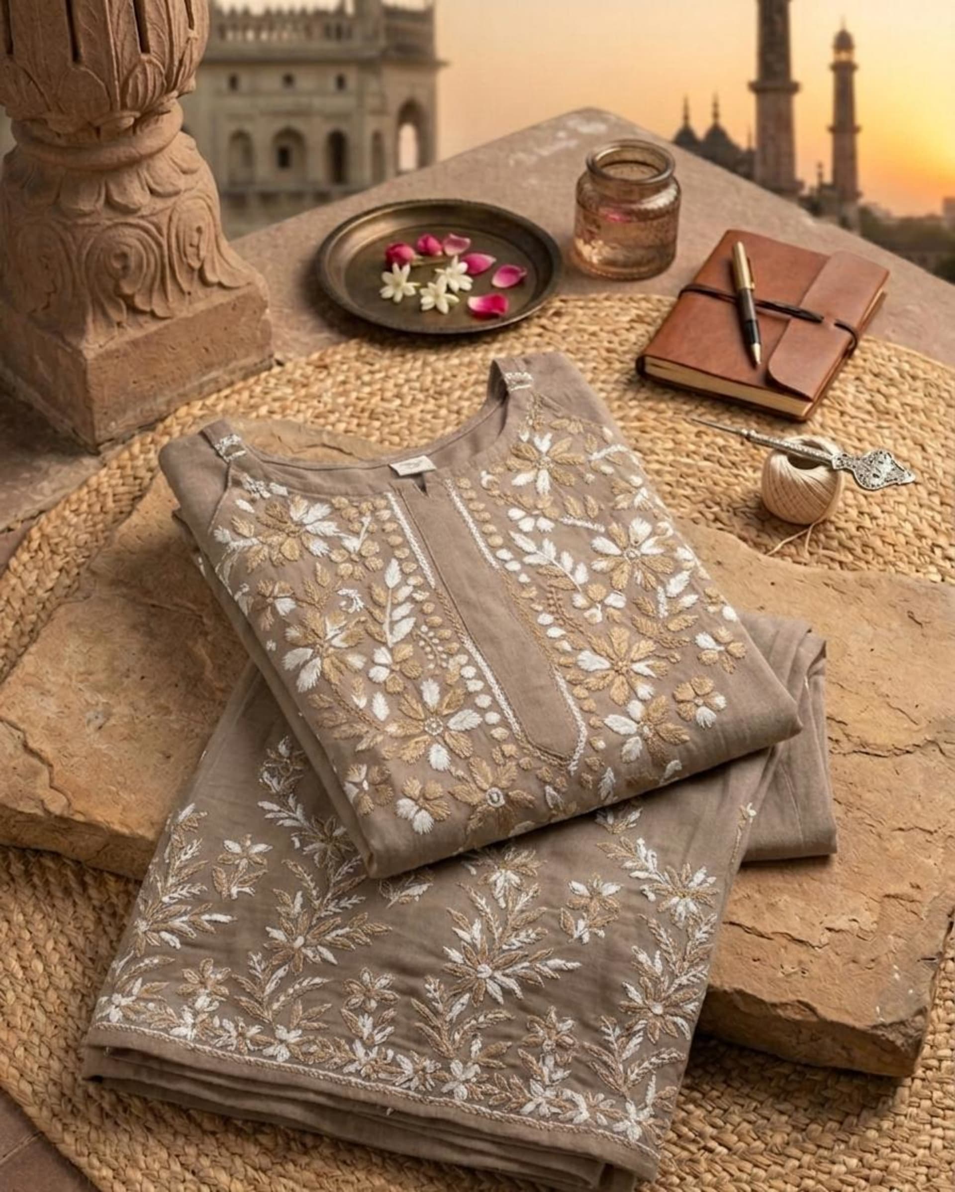 Noodle Strap Palazzo Set Lucknowi Chikankari - Full view 4