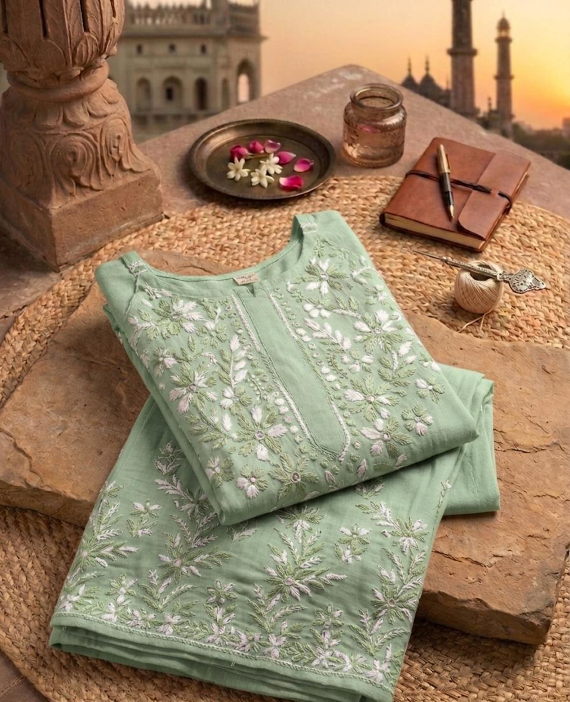 Noodle Strap Palazzo Set Lucknowi Chikankari - Full view 5