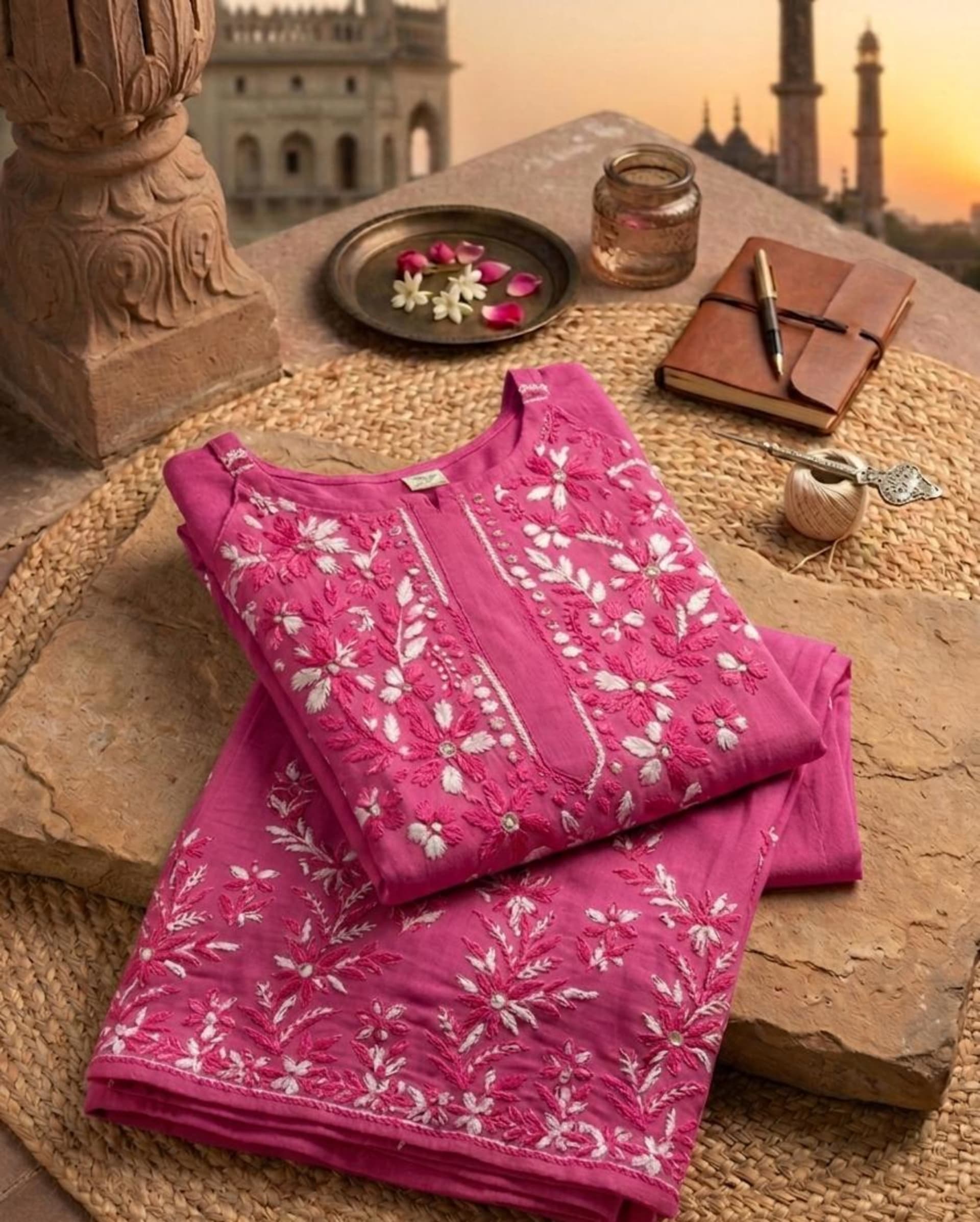 Noodle Strap Palazzo Set Lucknowi Chikankari - Full view 6