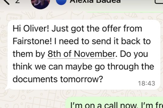 Alexia testimonial screenshot - landed dream finance job in London after rewiring how she presented herself in applications