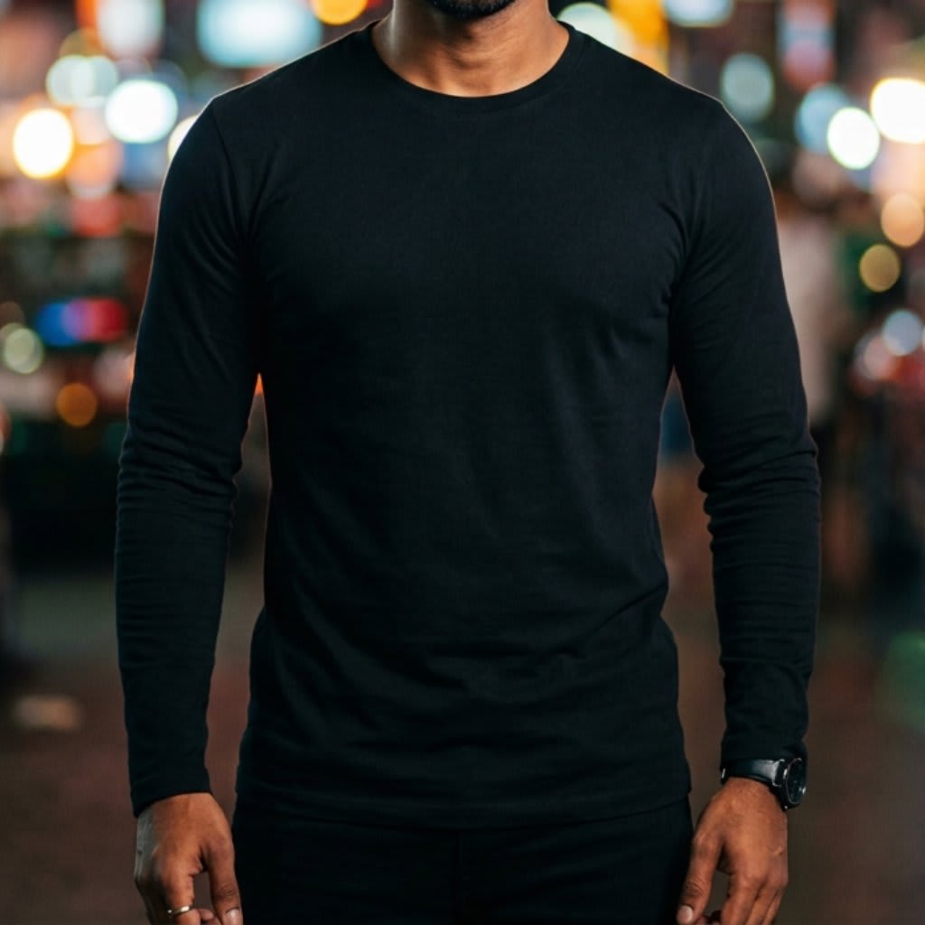Classic Cotton T-Shirt - Male, Black, Full Sleeve