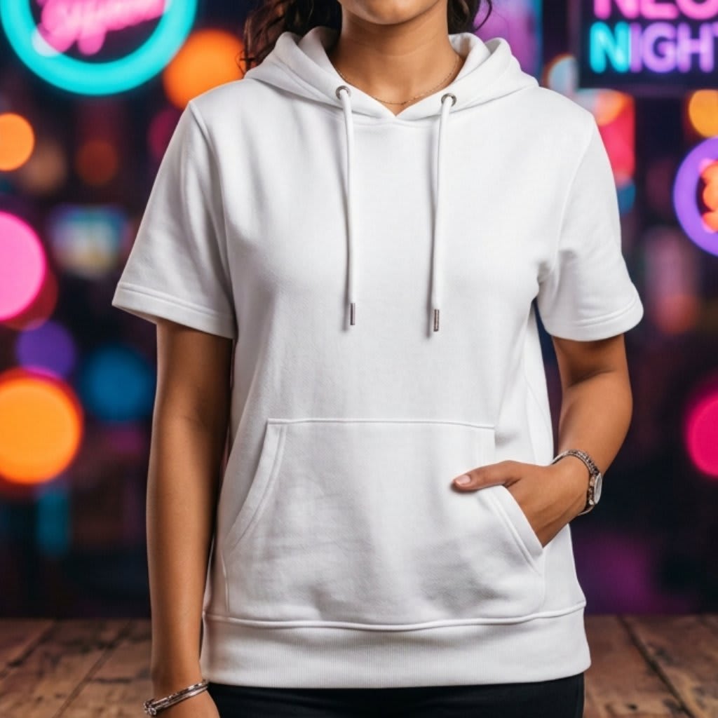 Premium Hoodie - Female, White, Half Sleeve