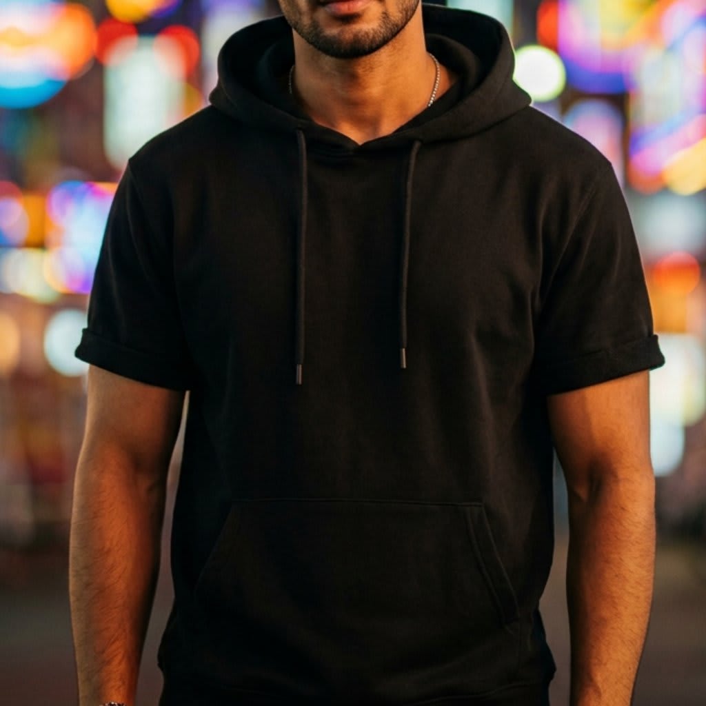 Premium Hoodie - Male, Black, Half Sleeve