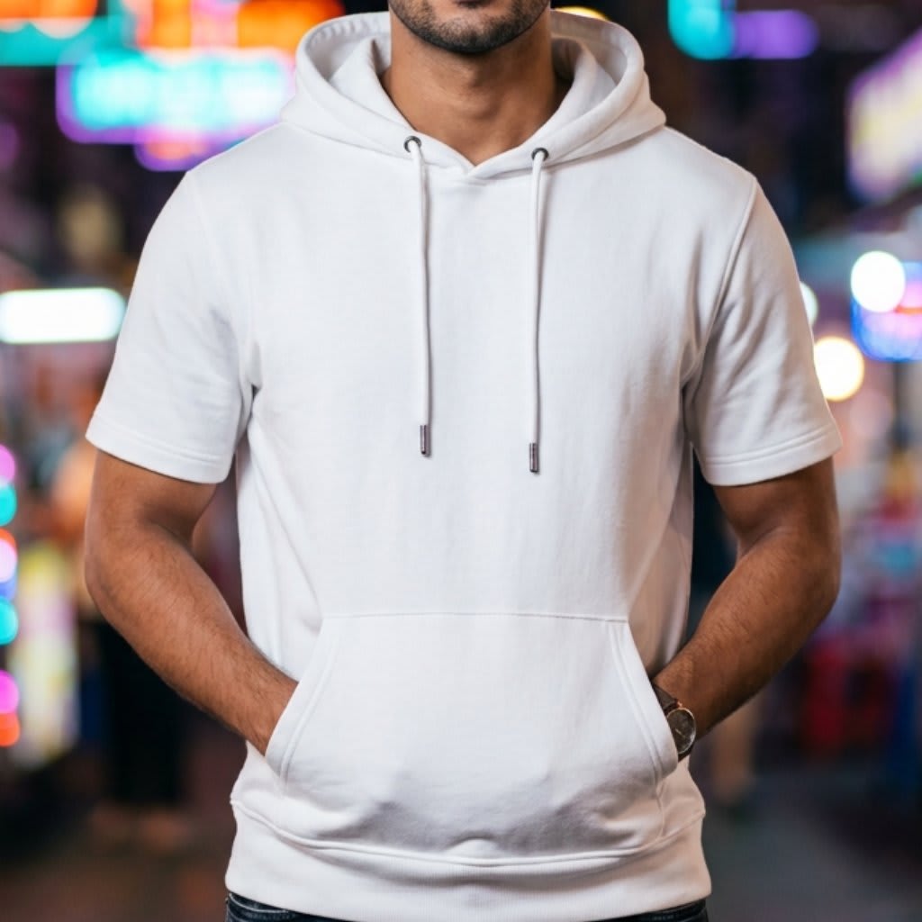 Premium Hoodie - Male, White, Half Sleeve