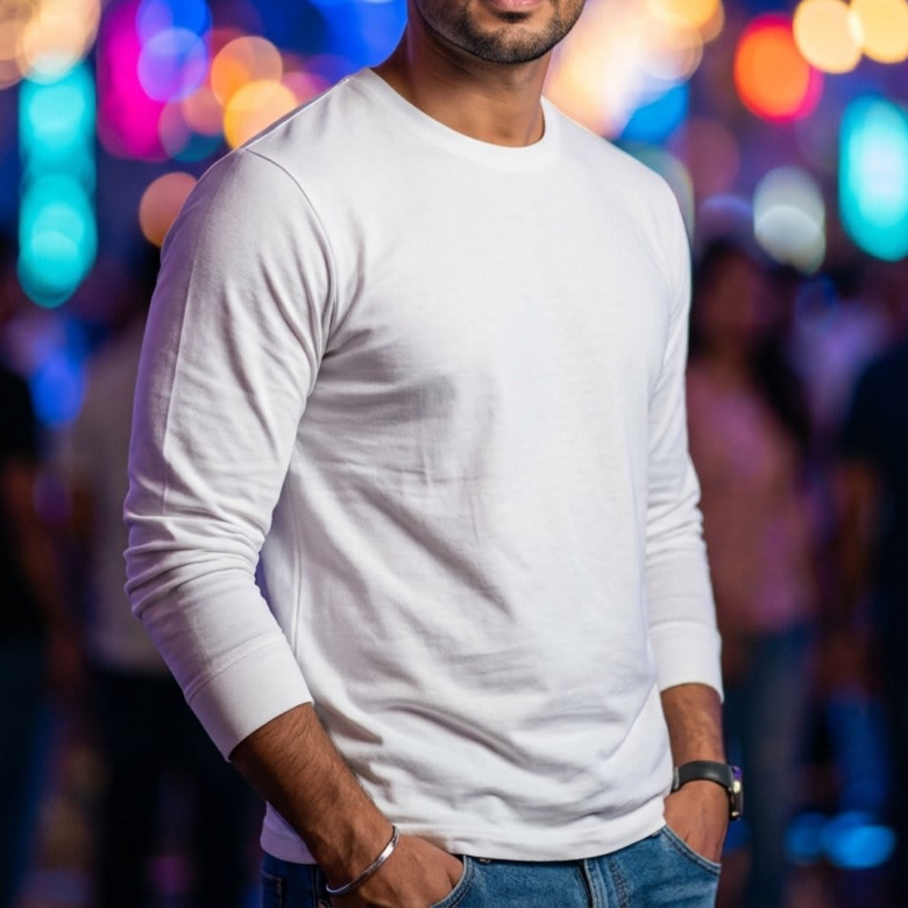 Classic Cotton T-Shirt - Male, White, Full Sleeve