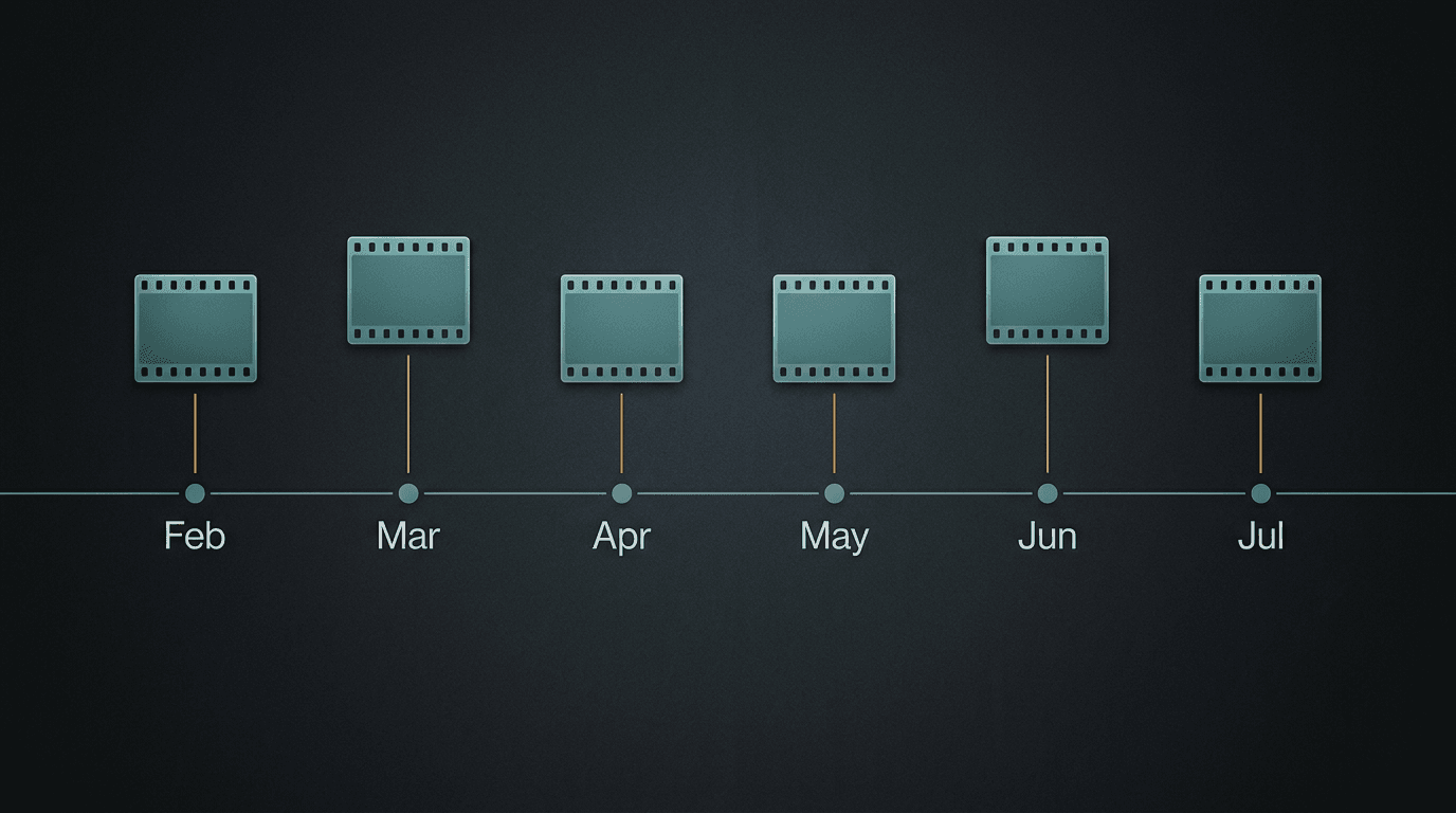 Timeline graphic of AI video model releases February to August 2026
