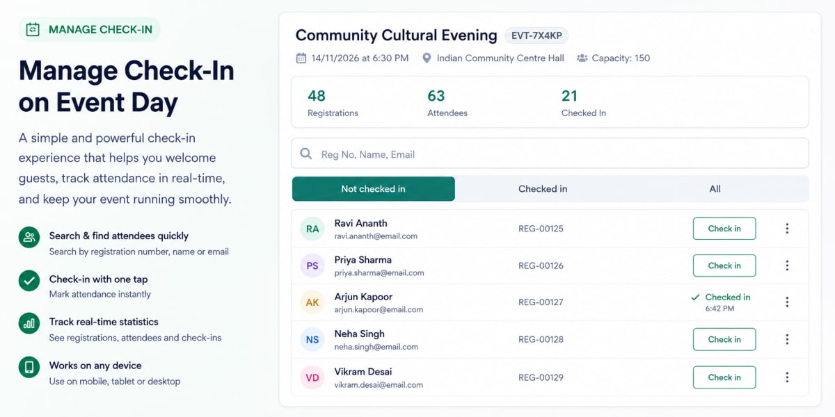 Attendee check-in dashboard