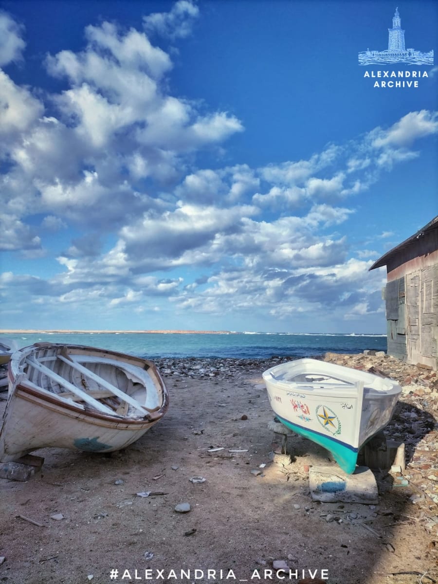The picture shows traditional wooden fishing boats parked on a seashore. 