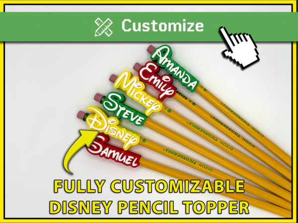 Remate de lápiz totalmente personalizable con fuente estilo Disney