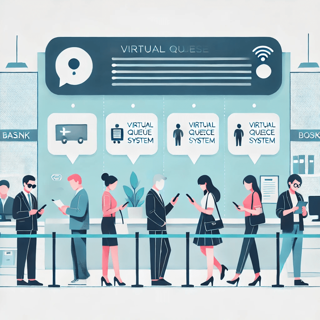 Image of customers using an online queue management system.