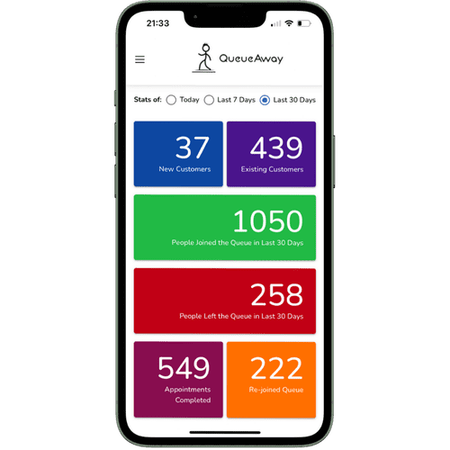 QueueAway virtual queue management dashboard.