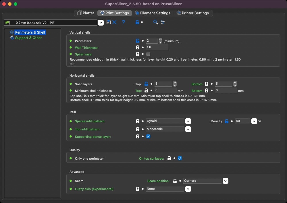 SuperSlicer settings