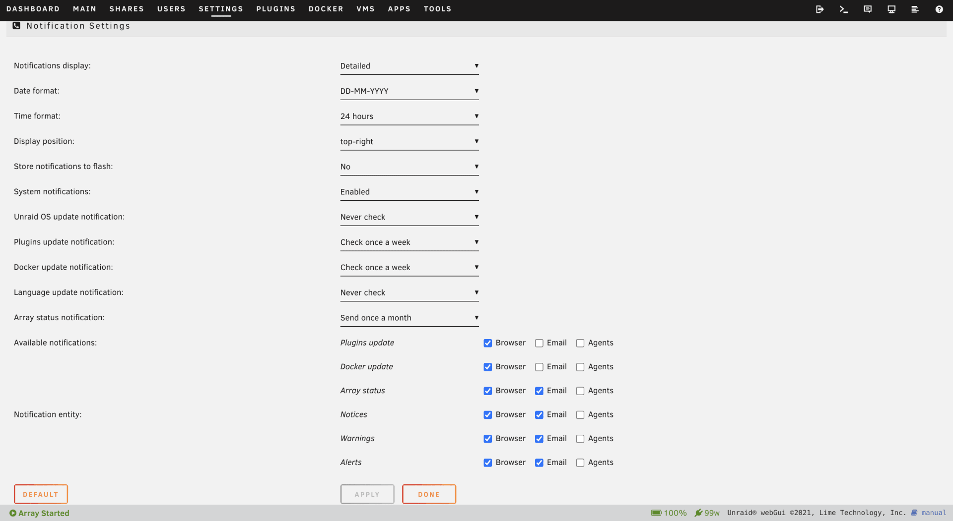 Unraid Notifcations with SMTP