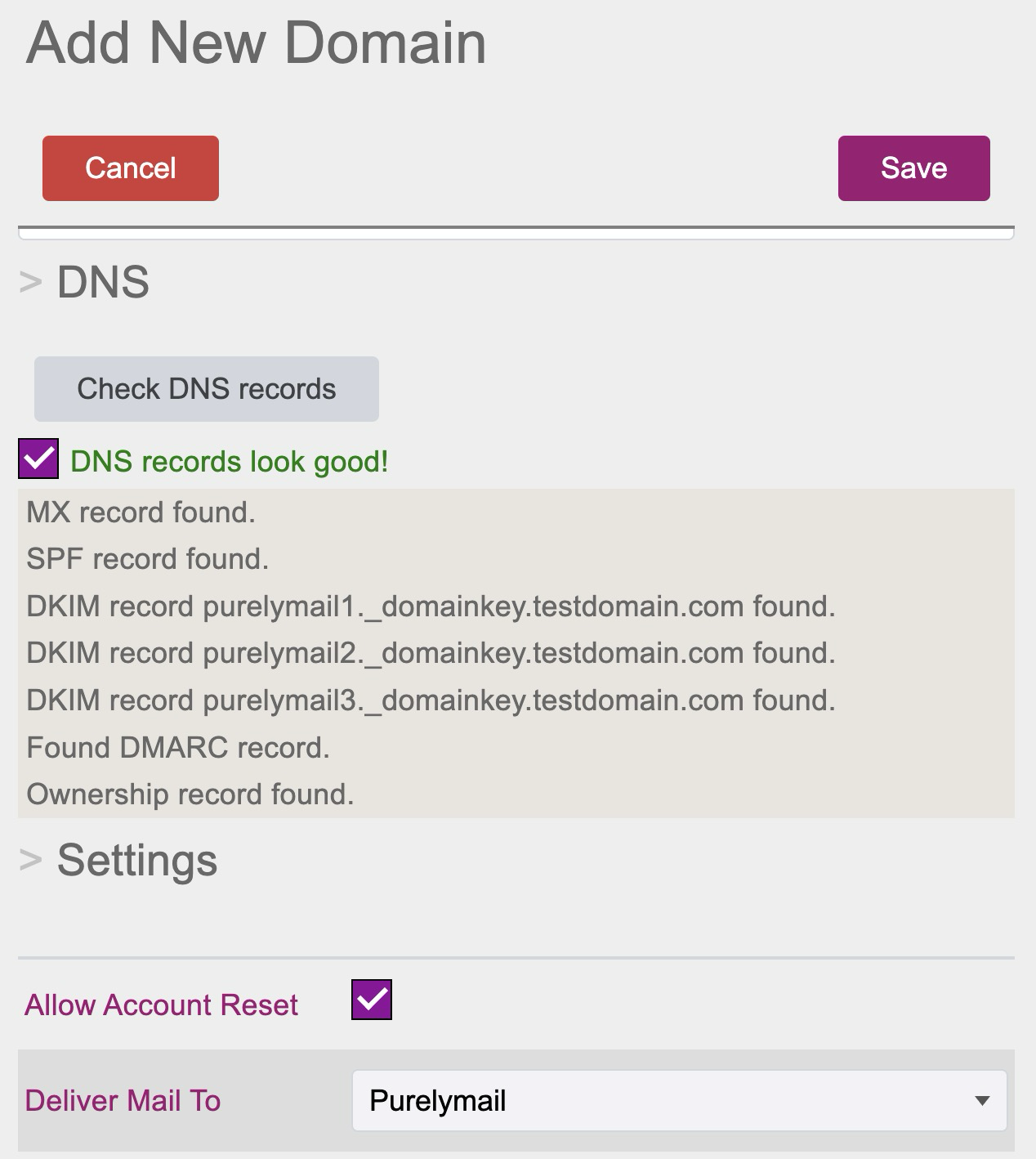 PurelyMail DNS check