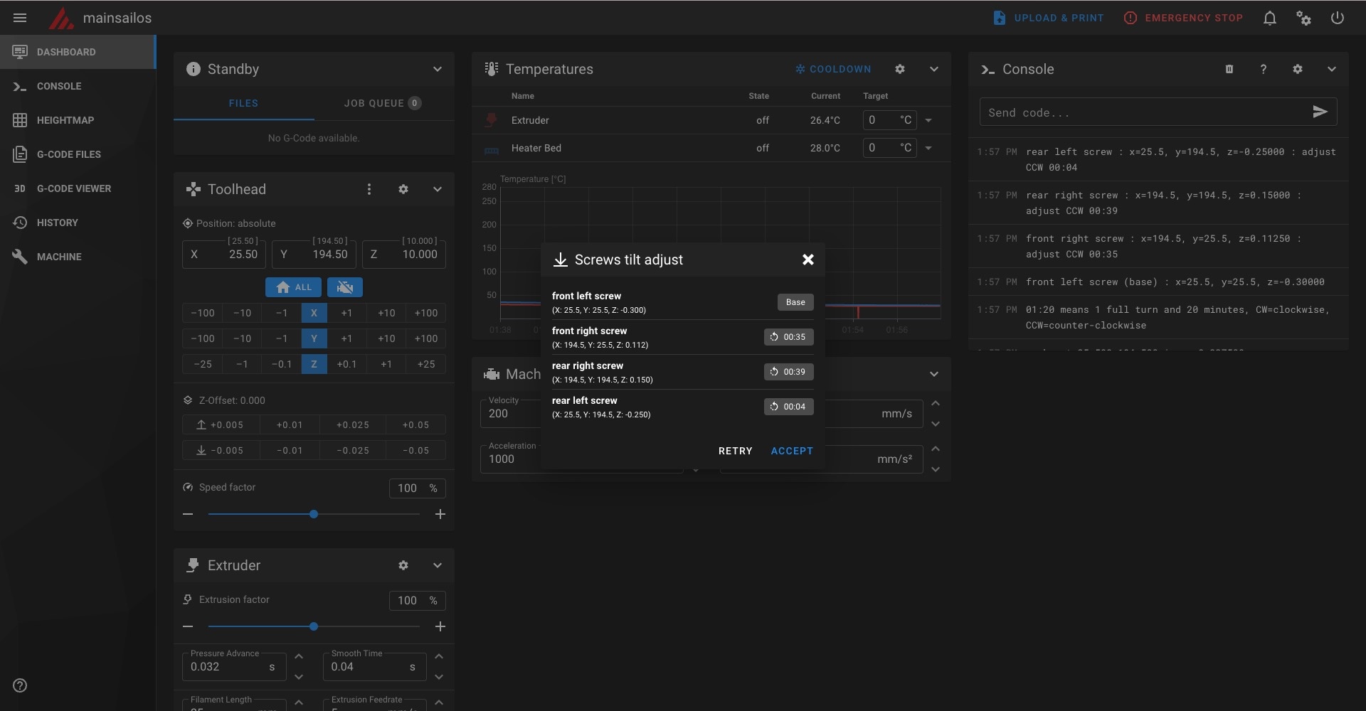 Screws Adjust GUI