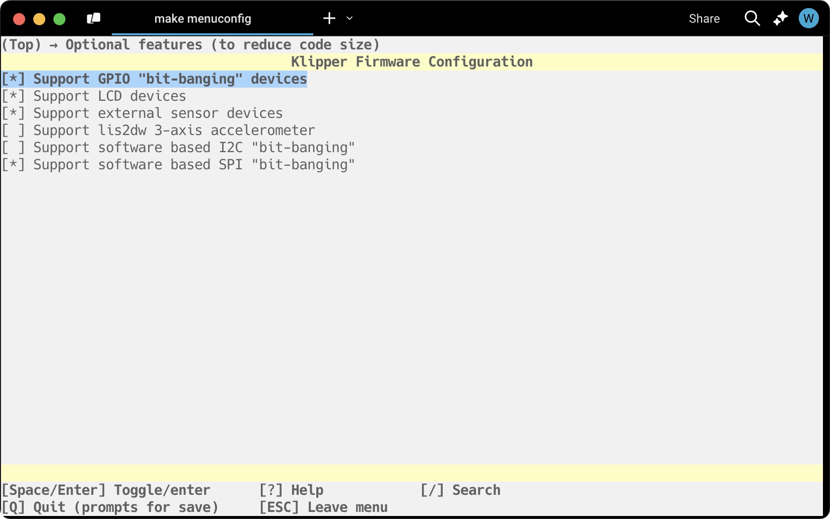 Optional features