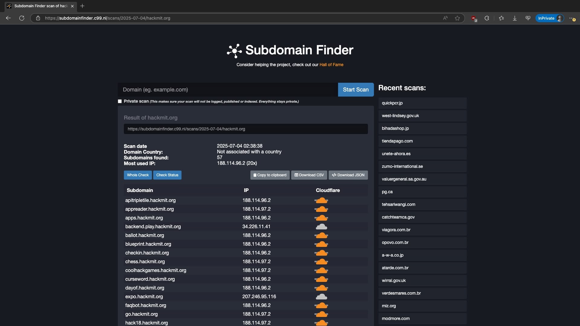 Subdomain result