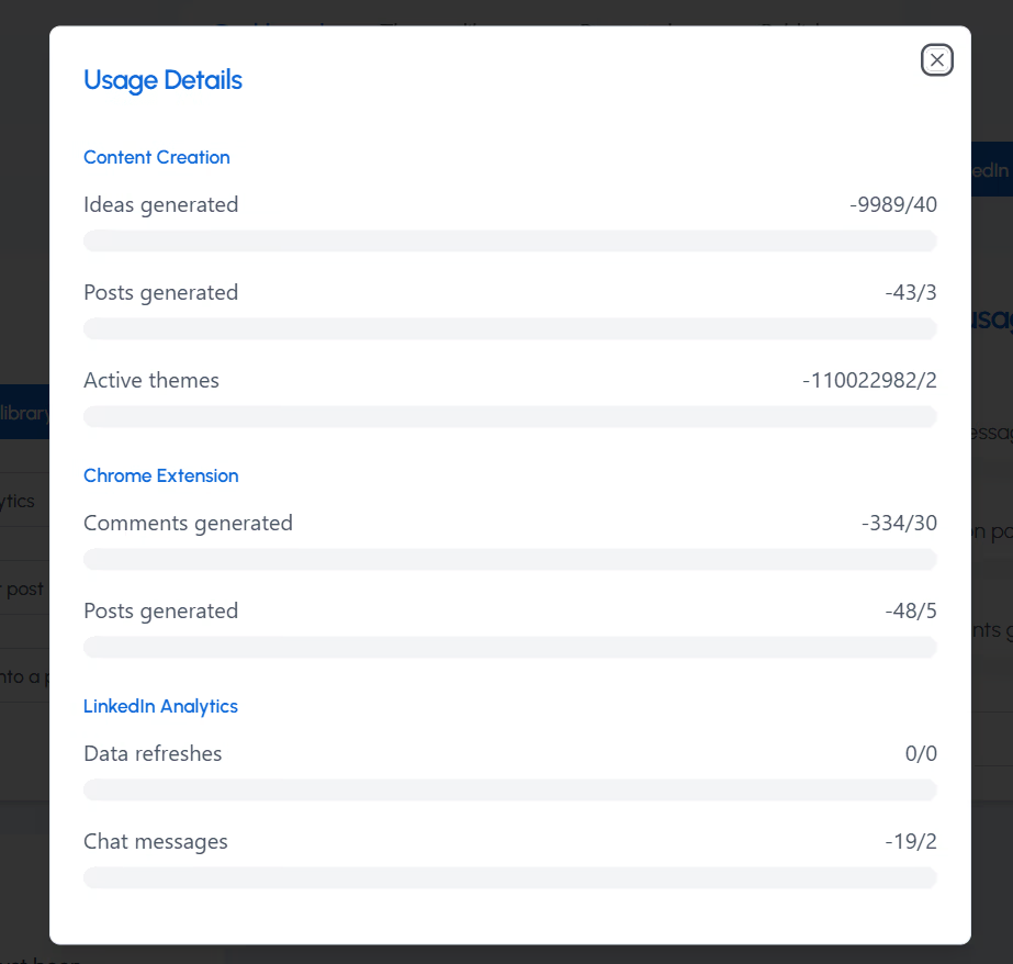 Plan Usage Section