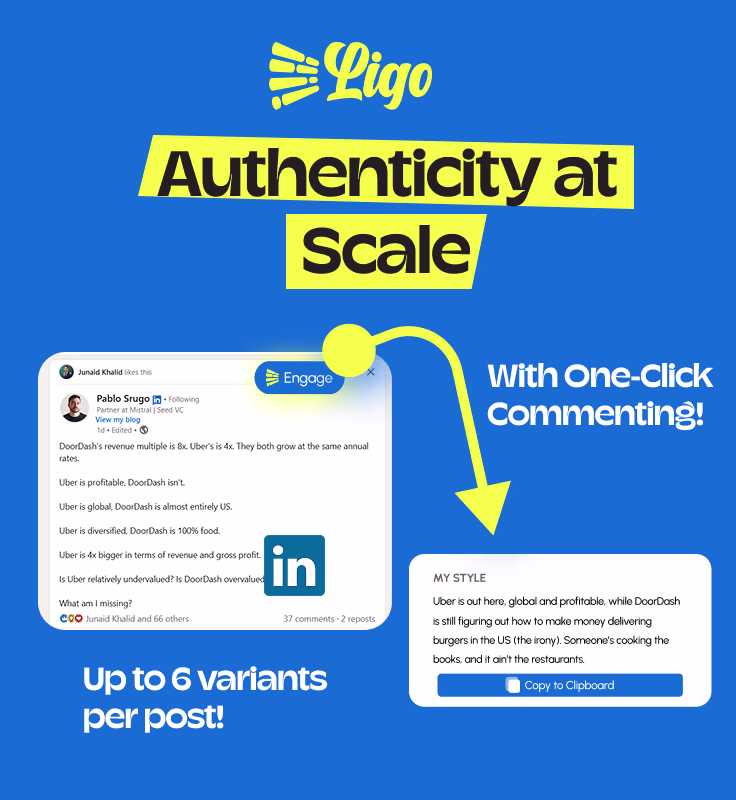LiGo's Chrome Extension generating multiple comment suggestions for a LinkedIn post