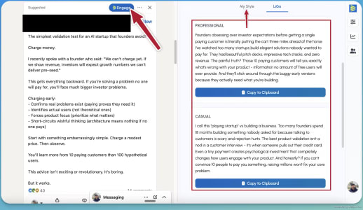 LiGo's comment generation interface