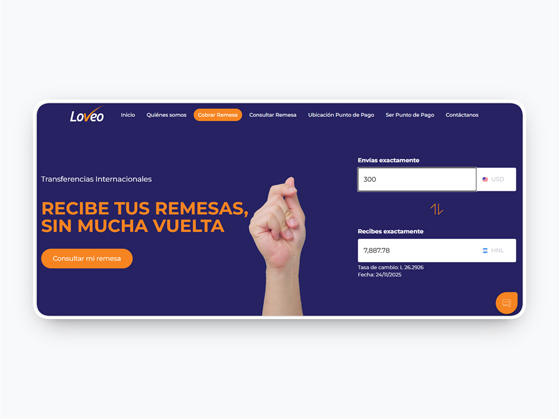Sitio web oficial de Loveo Honduras, Recibe remesas sin mucha vuelta