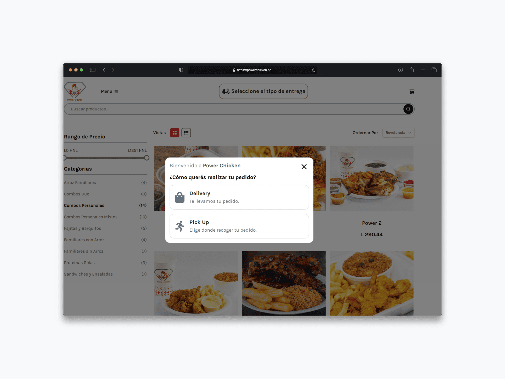 Ecommerce Power Chicken - Franquicia de Hondureña de Comida