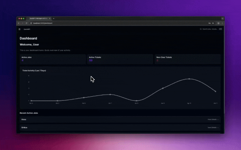 Quick811 jobs dashboard preview with map and status data