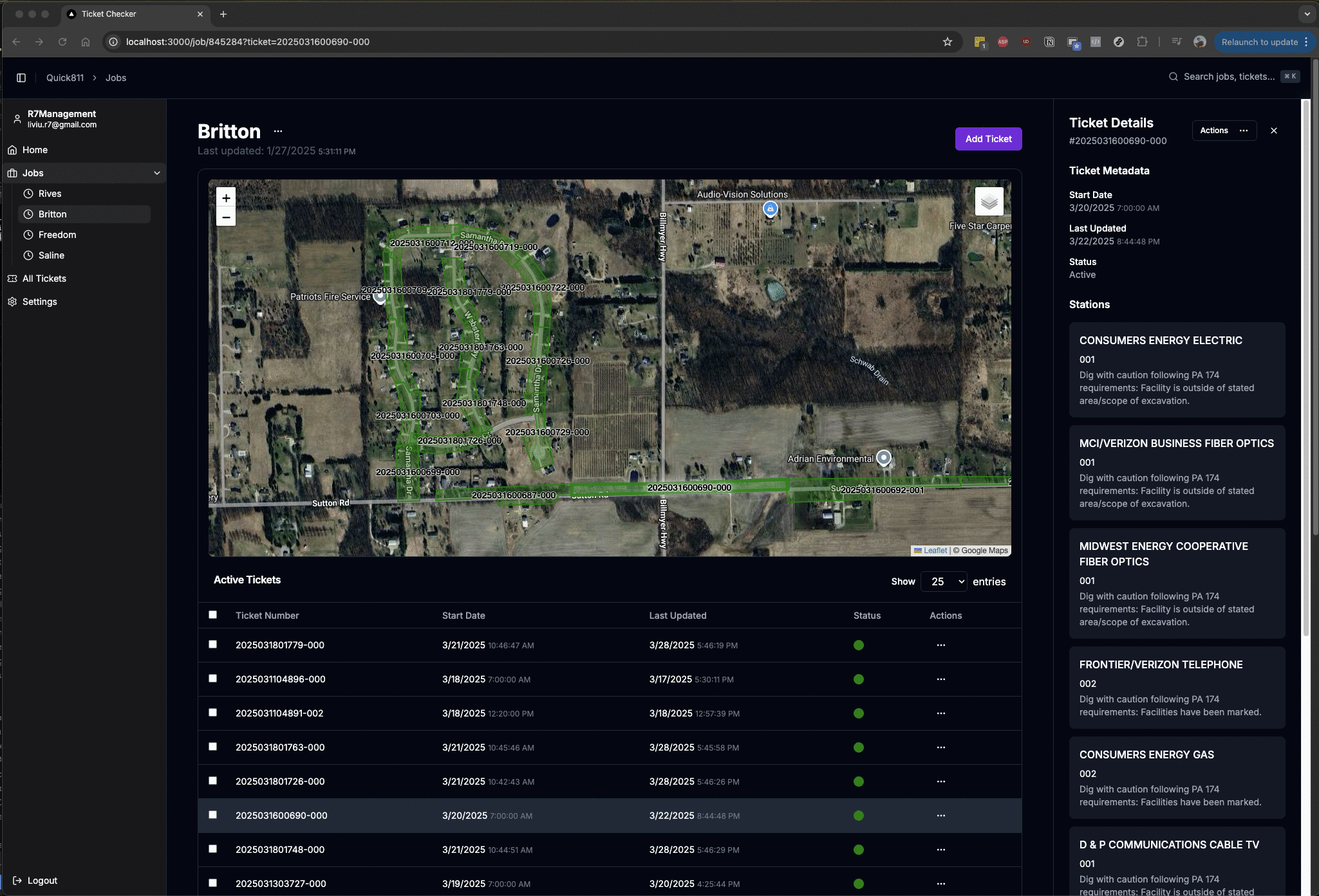 Quick811 Dashboard Interface