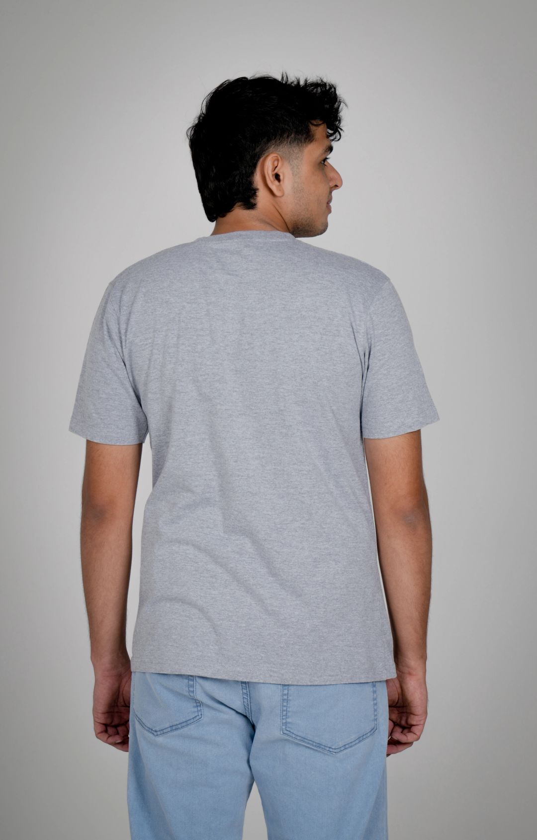 Solid Cotton Round Neck T-Shirt - Gray