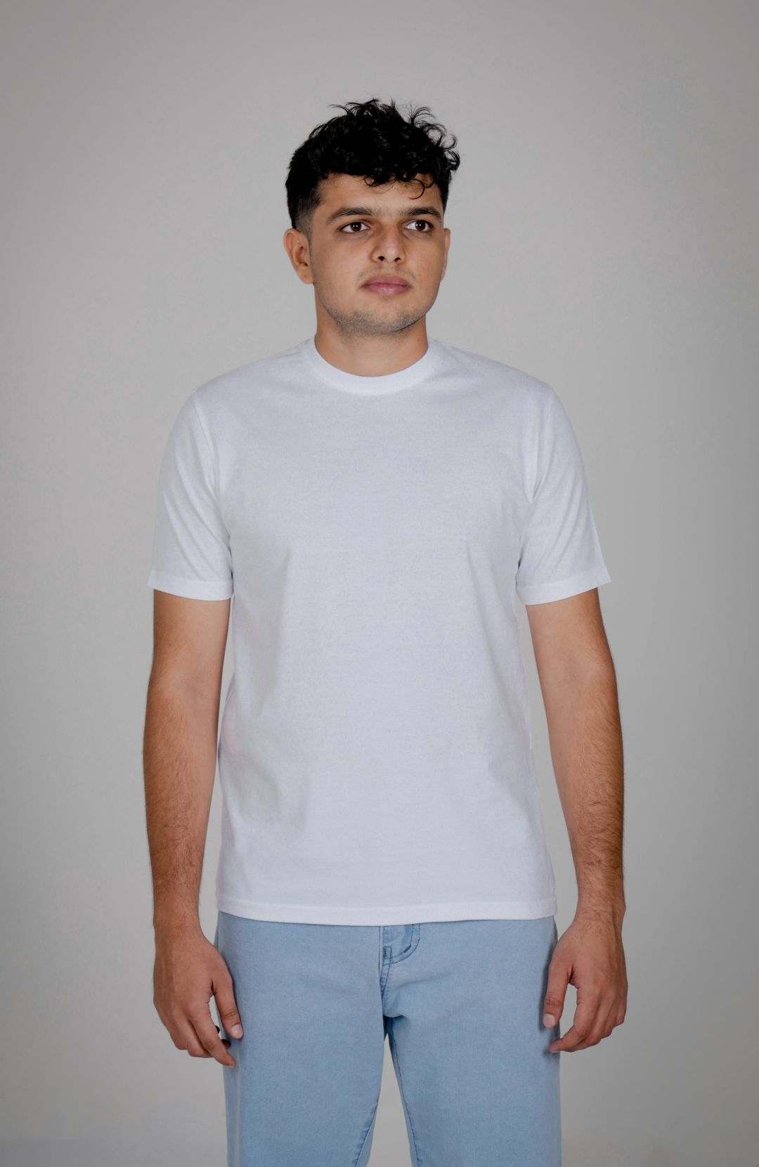 Solid Cotton Round Neck T-Shirt - White