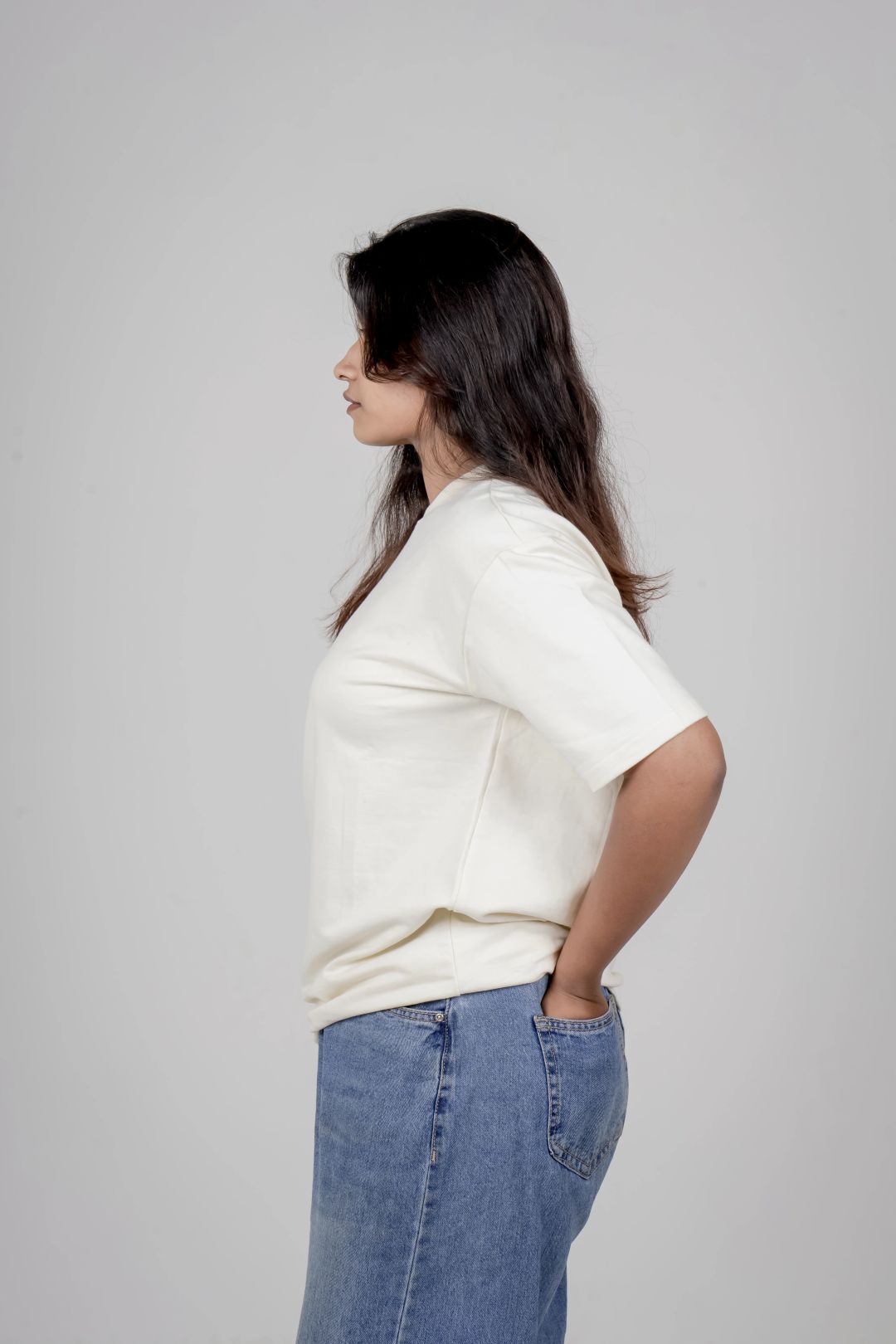 Solid Cotton Round Neck Relaxed Fit T-Shirt - Off-White