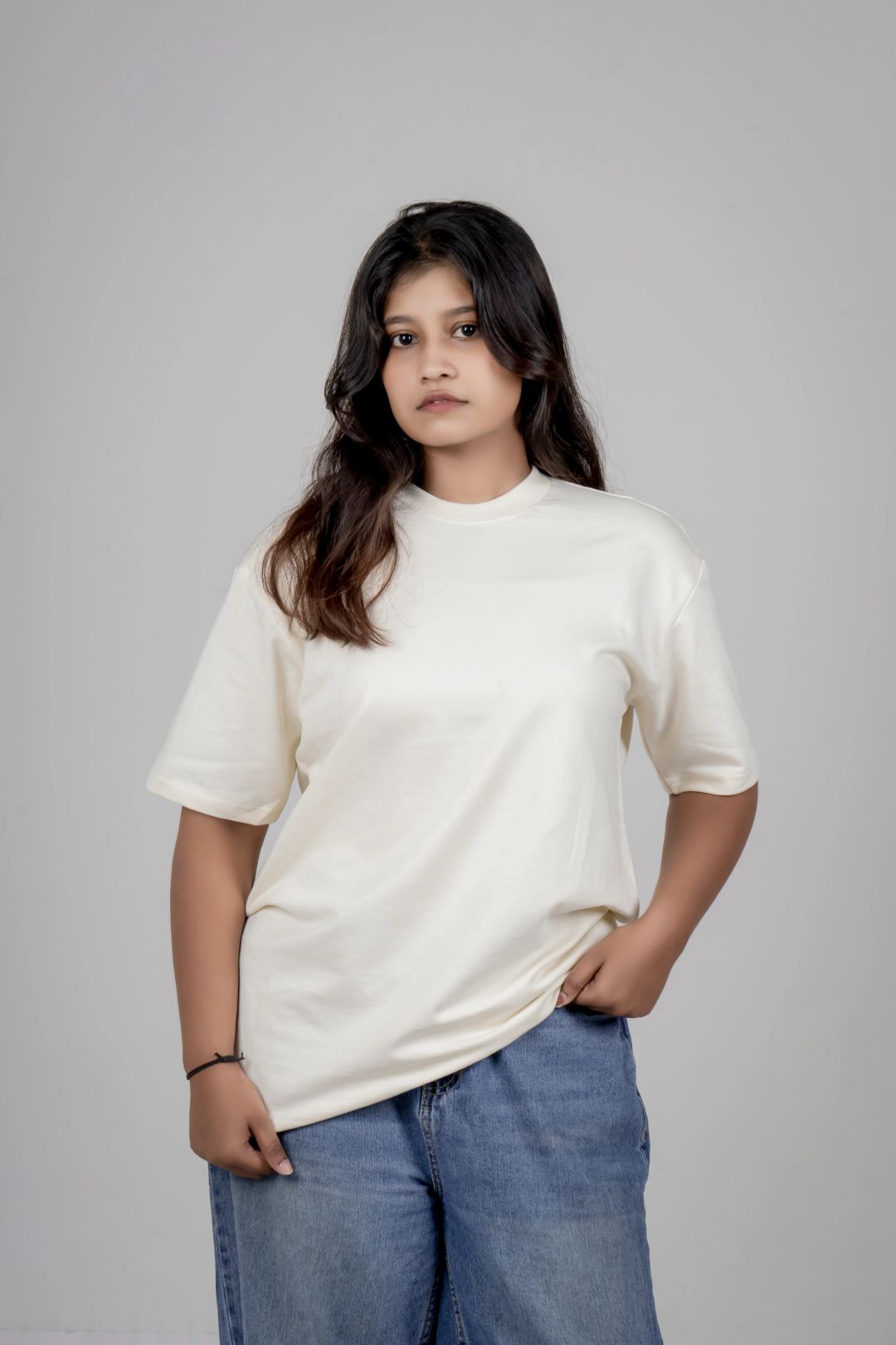 Solid Cotton Round Neck Relaxed Fit T-Shirt - Off-White